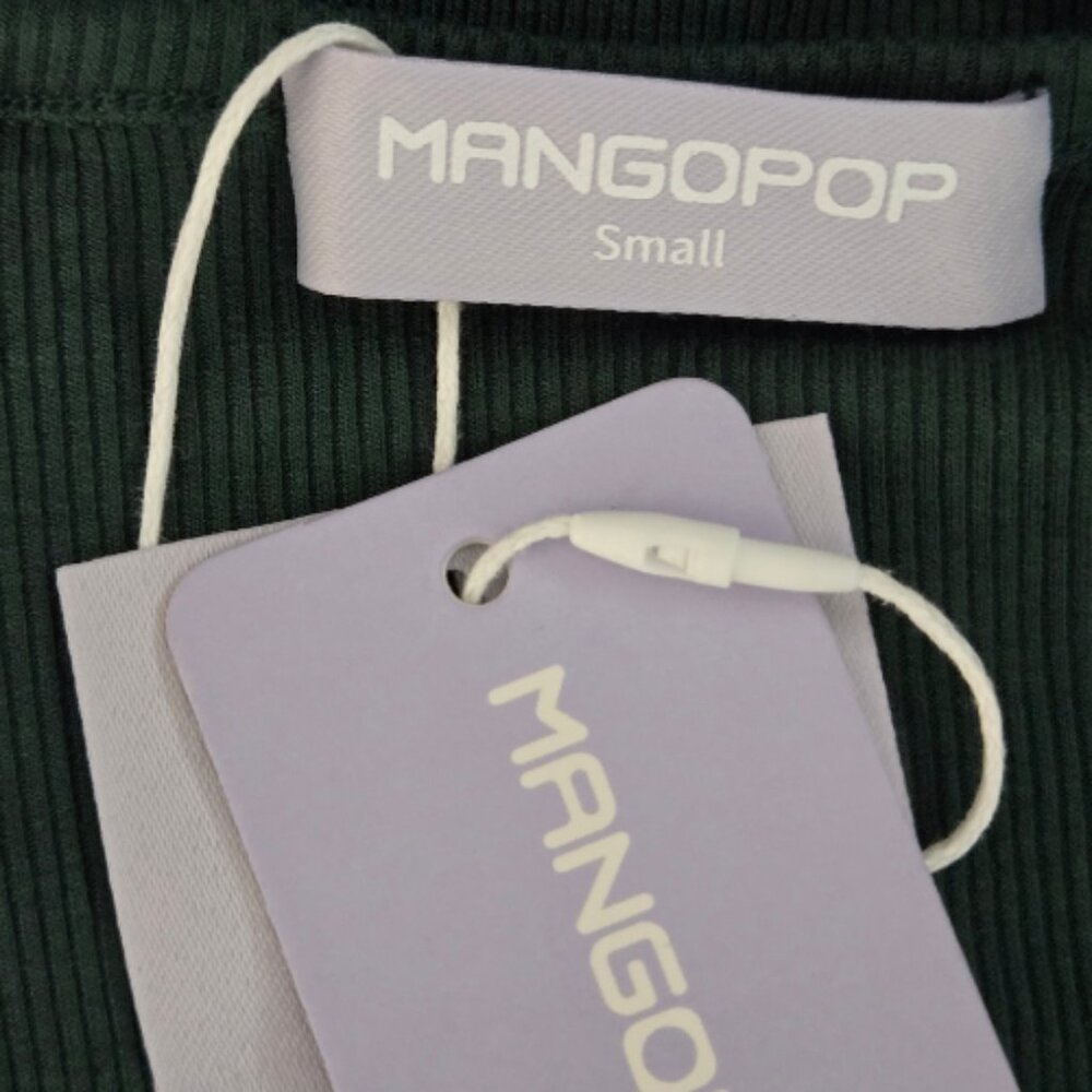 NWT MANGOPOP Green Ribbed Henley Bodysuit | Button Front | Short Sleeve | Small - Picture 3 of 5